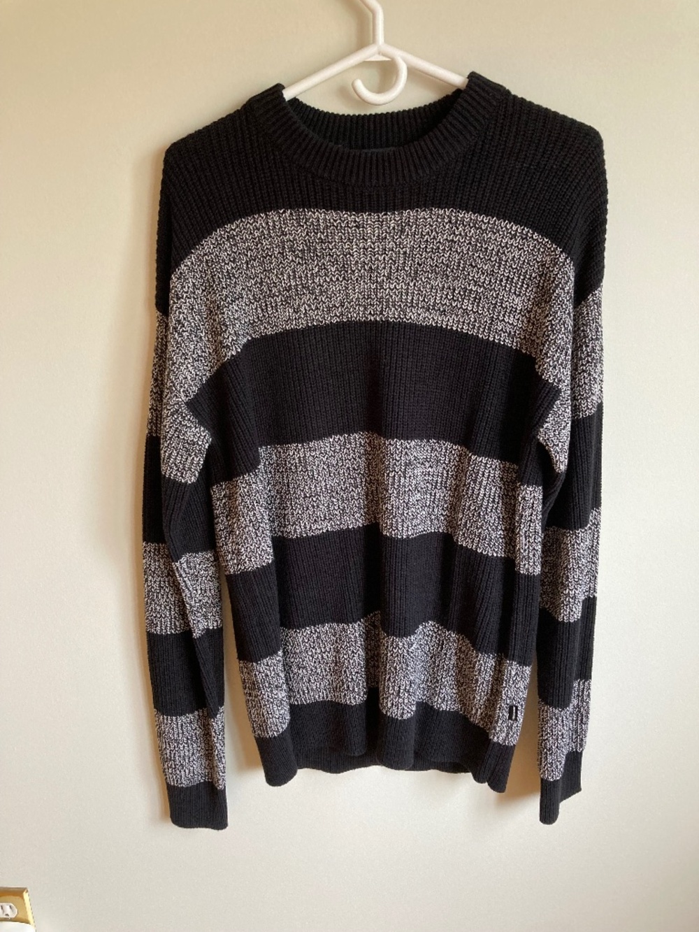 Jack & Jones Black Grey Striped Knit Sweater L